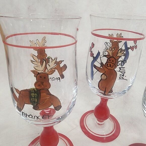 Set Of 7 Potterybarn Christmas Reindeer Goblets Glasses - Picture 6 of 8